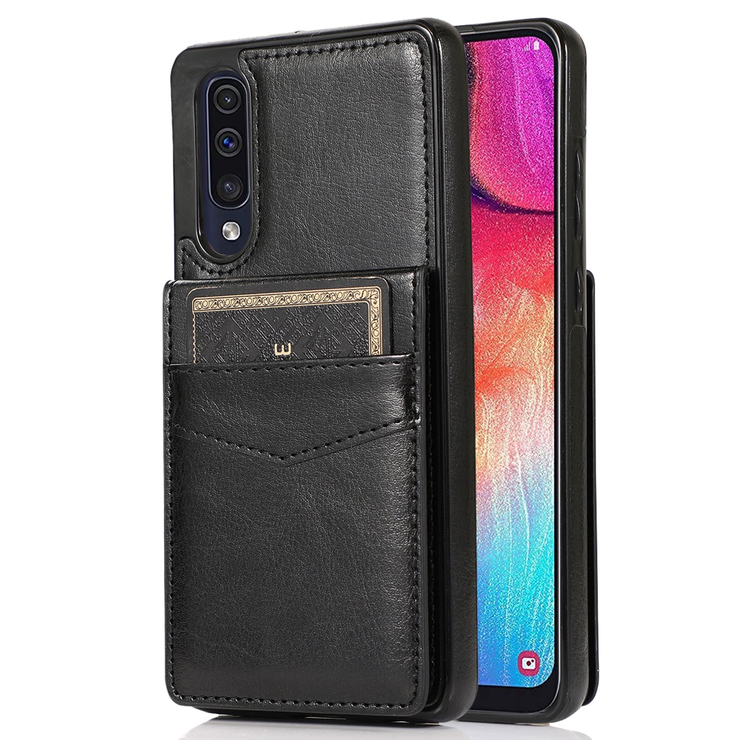 Cell Phone Kickstand Case for Samsung Galaxy A70 Card Slots PU Leather TPU Phone Cover