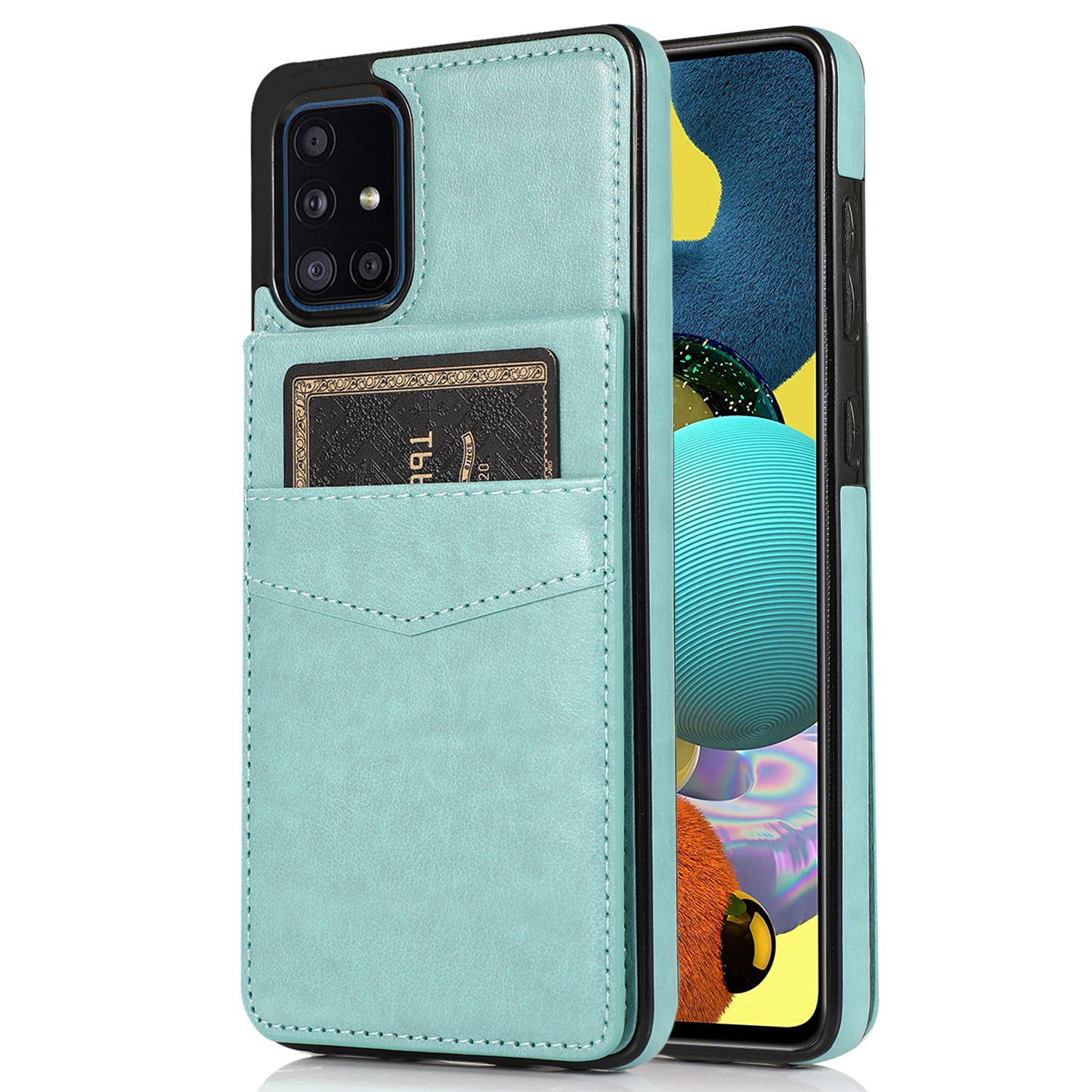 For Samsung Galaxy A51 4G SM-A515 PU Leather TPU Phone Case Cover with Card Holder and Kickstand