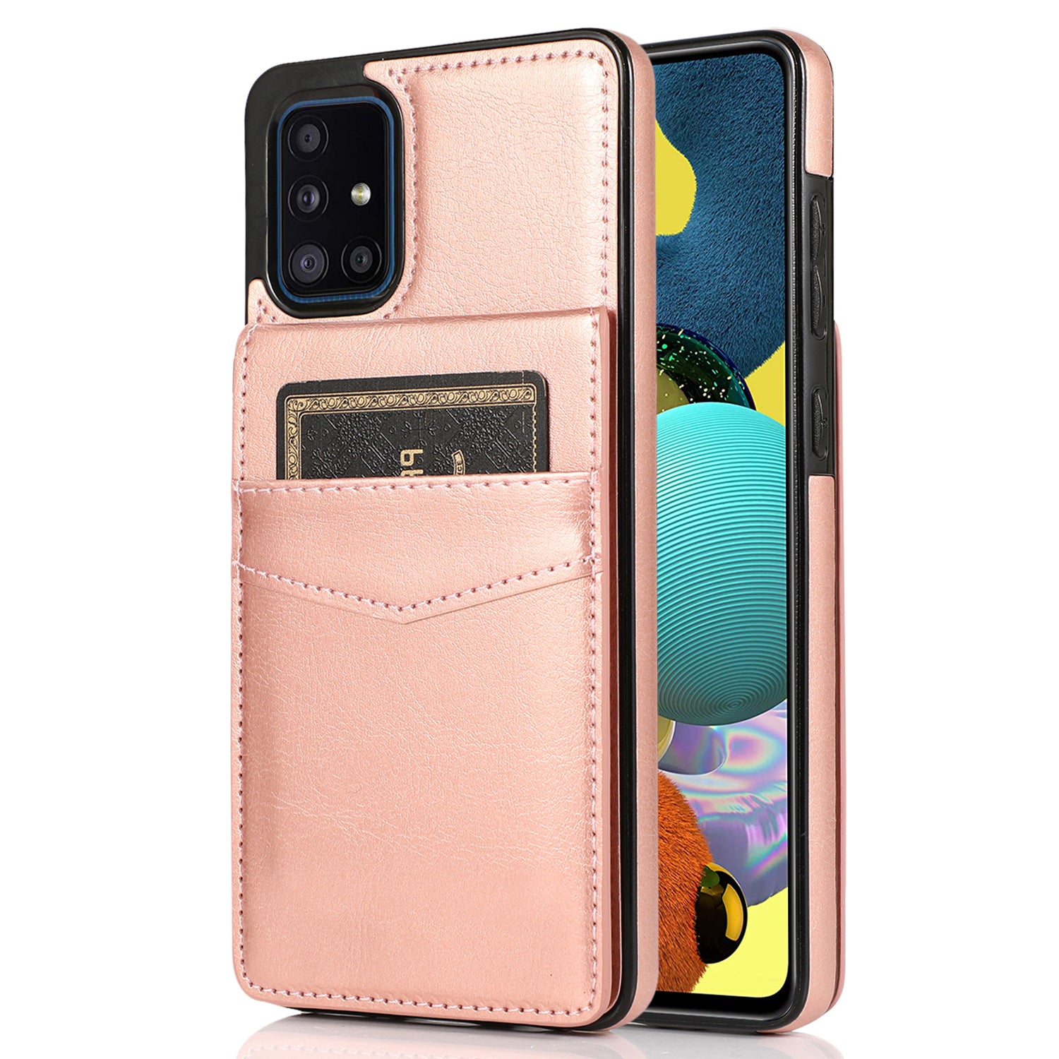 For Samsung Galaxy A51 4G SM-A515 PU Leather TPU Phone Case Cover with Card Holder and Kickstand