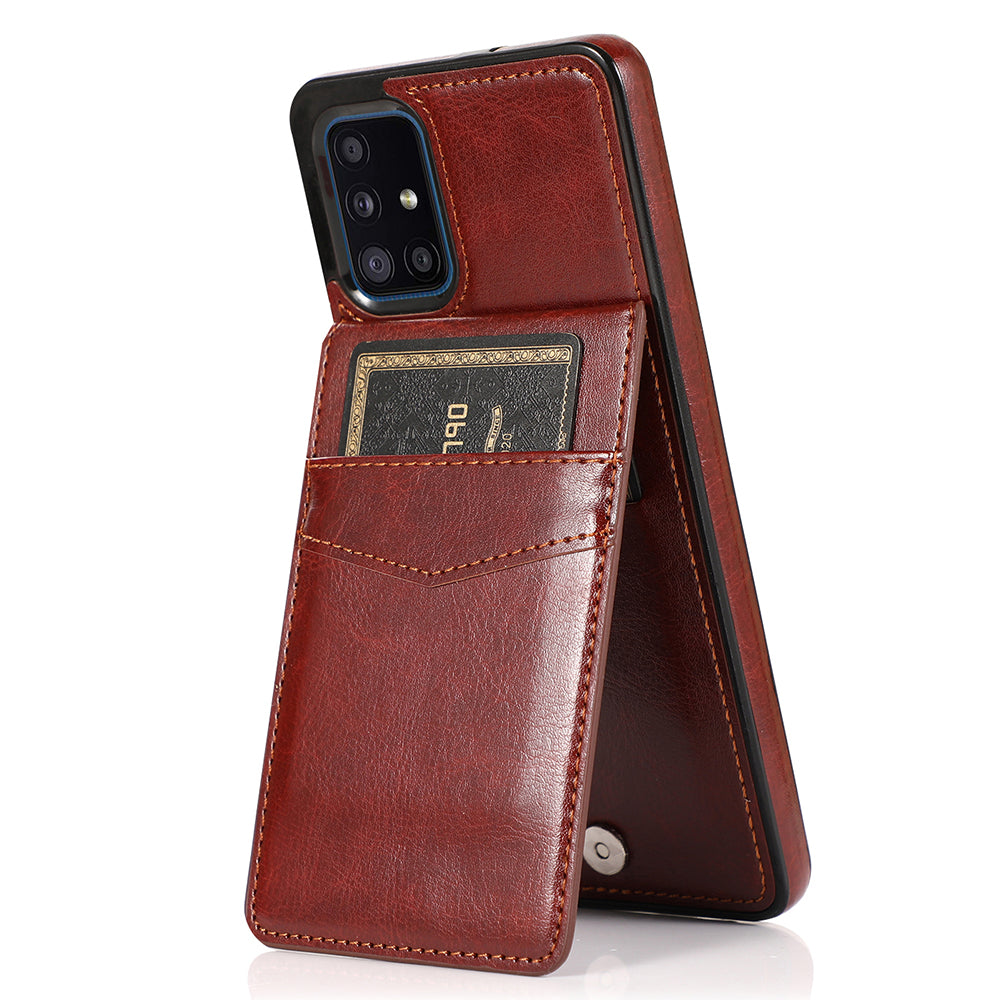 For Samsung Galaxy A51 4G SM-A515 PU Leather TPU Phone Case Cover with Card Holder and Kickstand
