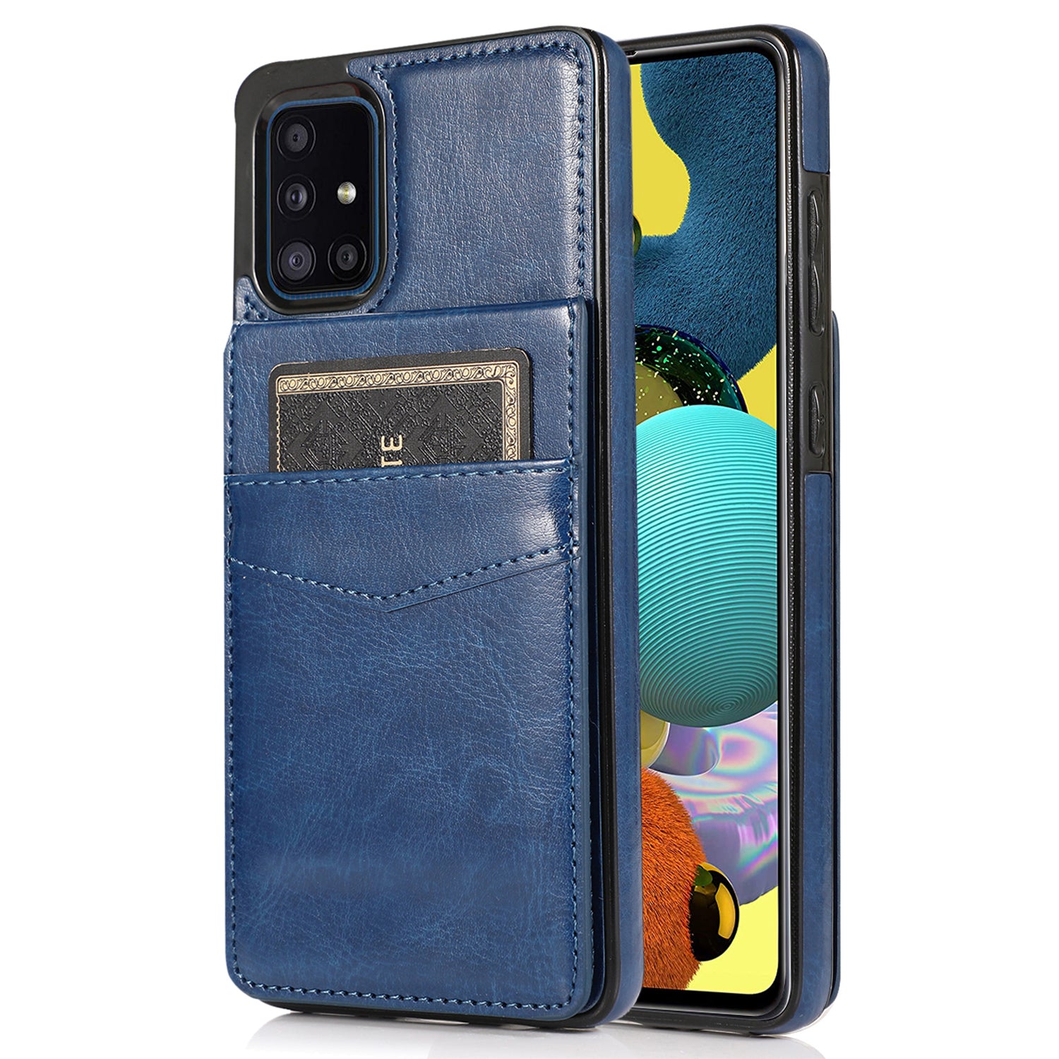 For Samsung Galaxy A51 4G SM-A515 PU Leather TPU Phone Case Cover with Card Holder and Kickstand