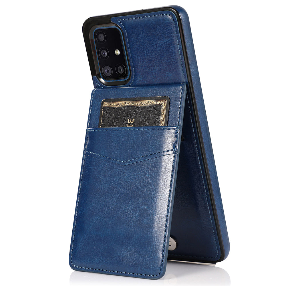 For Samsung Galaxy A51 4G SM-A515 PU Leather TPU Phone Case Cover with Card Holder and Kickstand