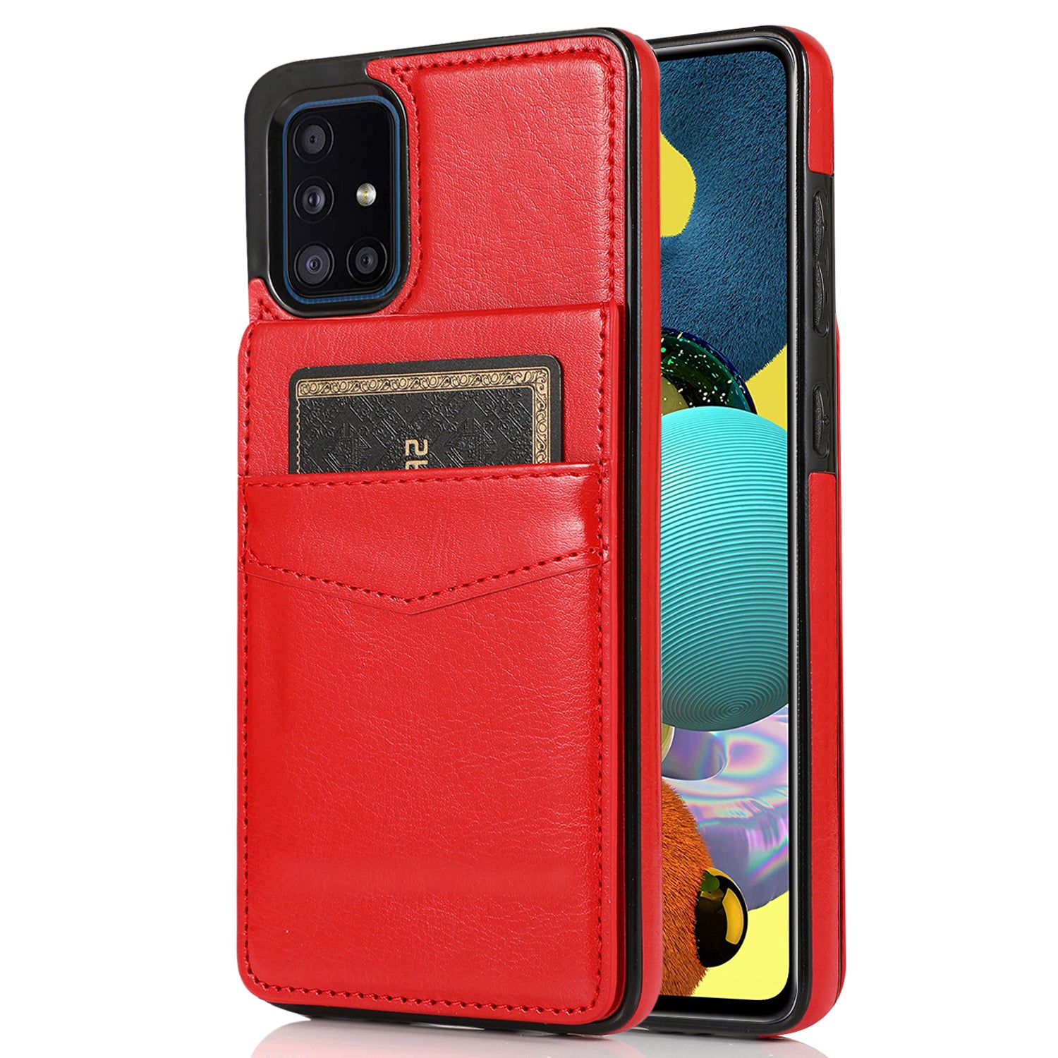 For Samsung Galaxy A51 4G SM-A515 PU Leather TPU Phone Case Cover with Card Holder and Kickstand