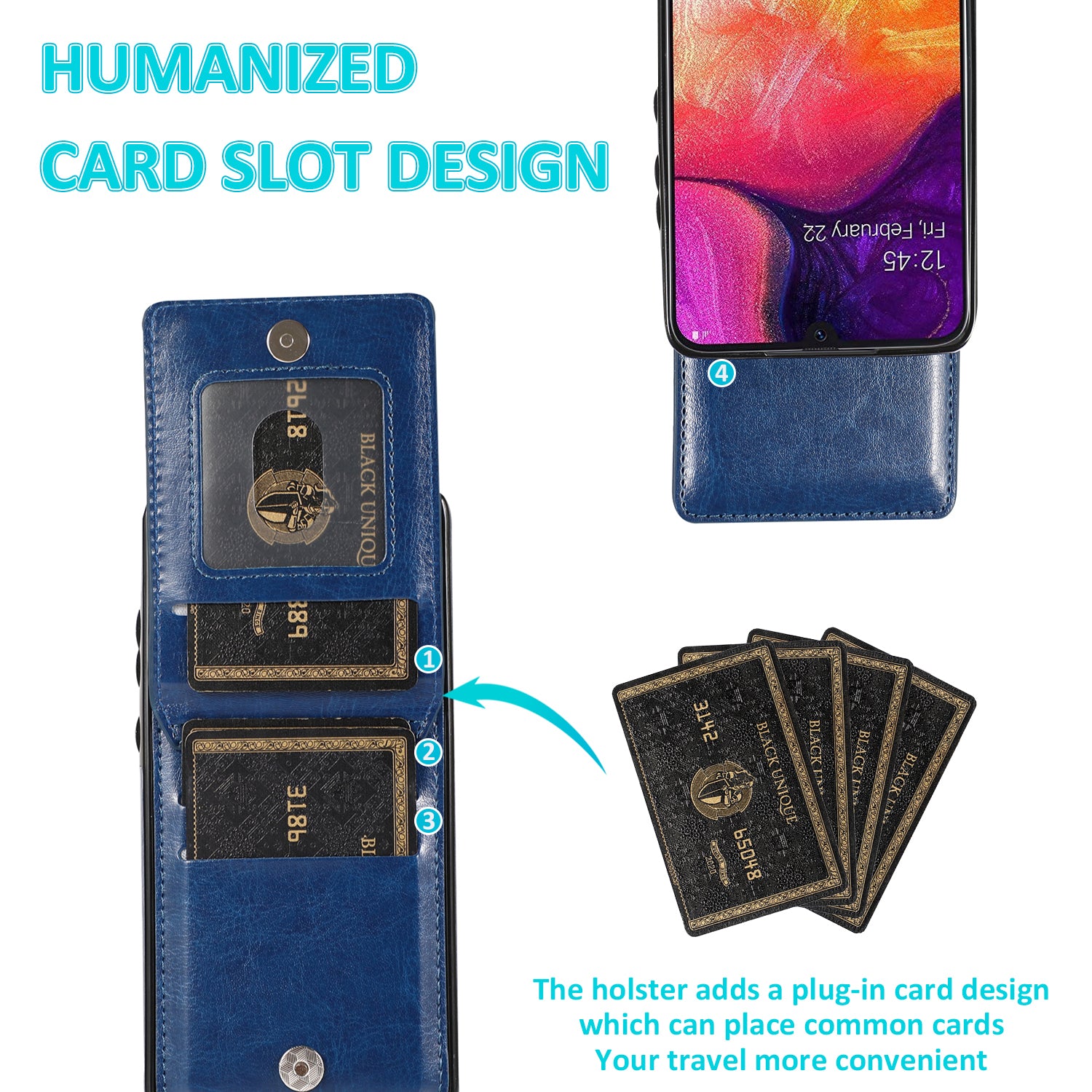 For Samsung Galaxy A30s / A50 / A50s Anti-Dust Cover Card Holder PU Leather TPU Phone Case with Kickstand