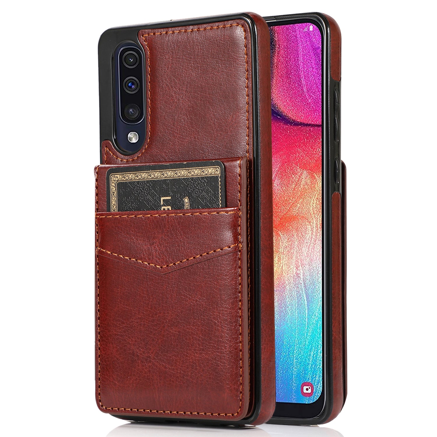 For Samsung Galaxy A30s / A50 / A50s Anti-Dust Cover Card Holder PU Leather TPU Phone Case with Kickstand