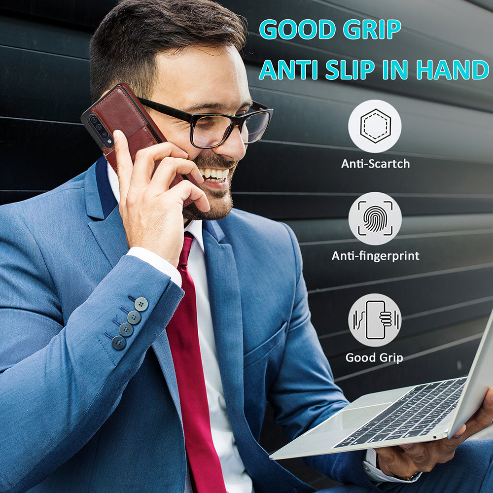 For Samsung Galaxy A30s / A50 / A50s Anti-Dust Cover Card Holder PU Leather TPU Phone Case with Kickstand