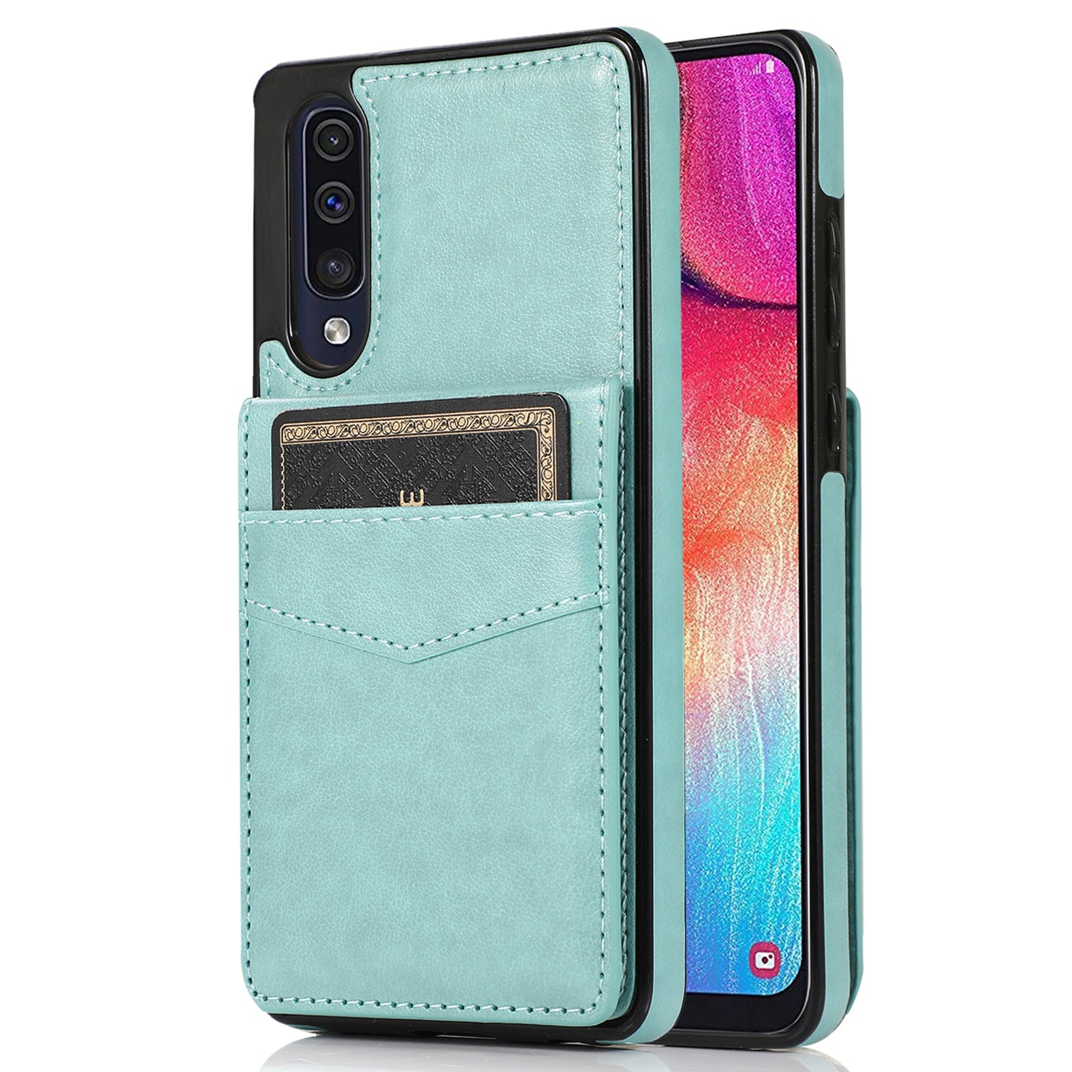 For Samsung Galaxy A30s / A50 / A50s Anti-Dust Cover Card Holder PU Leather TPU Phone Case with Kickstand