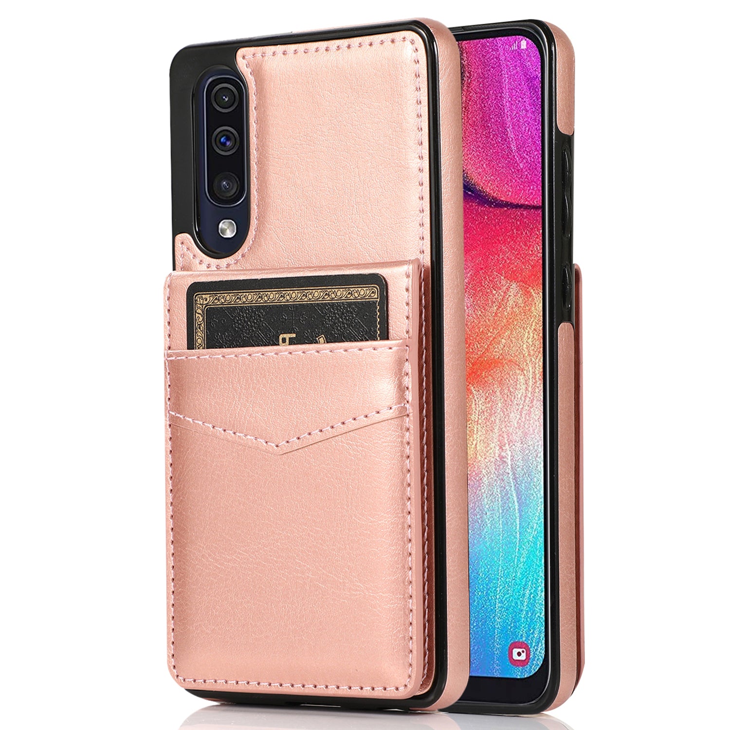 For Samsung Galaxy A30s / A50 / A50s Anti-Dust Cover Card Holder PU Leather TPU Phone Case with Kickstand
