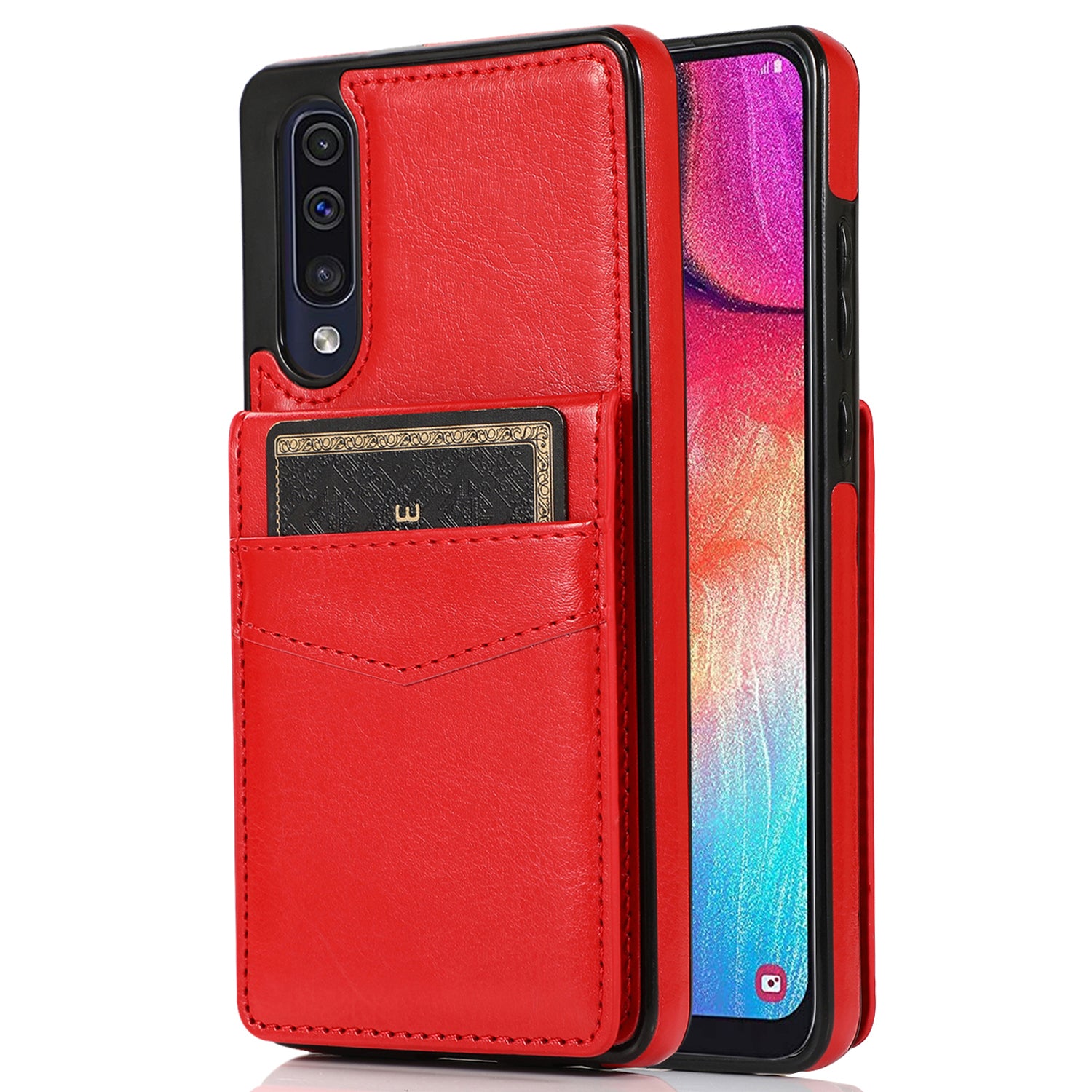 For Samsung Galaxy A30s / A50 / A50s Anti-Dust Cover Card Holder PU Leather TPU Phone Case with Kickstand