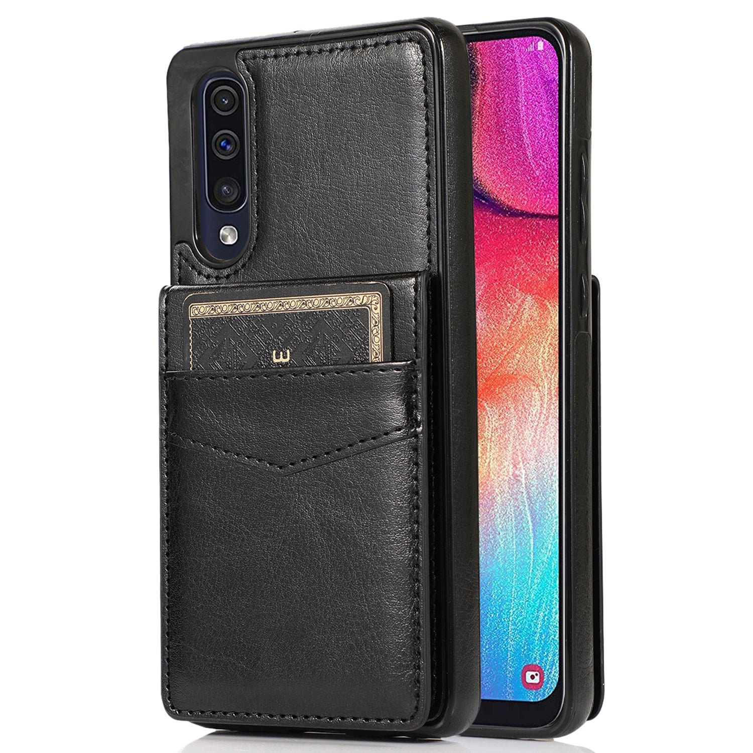 For Samsung Galaxy A30s / A50 / A50s Anti-Dust Cover Card Holder PU Leather TPU Phone Case with Kickstand