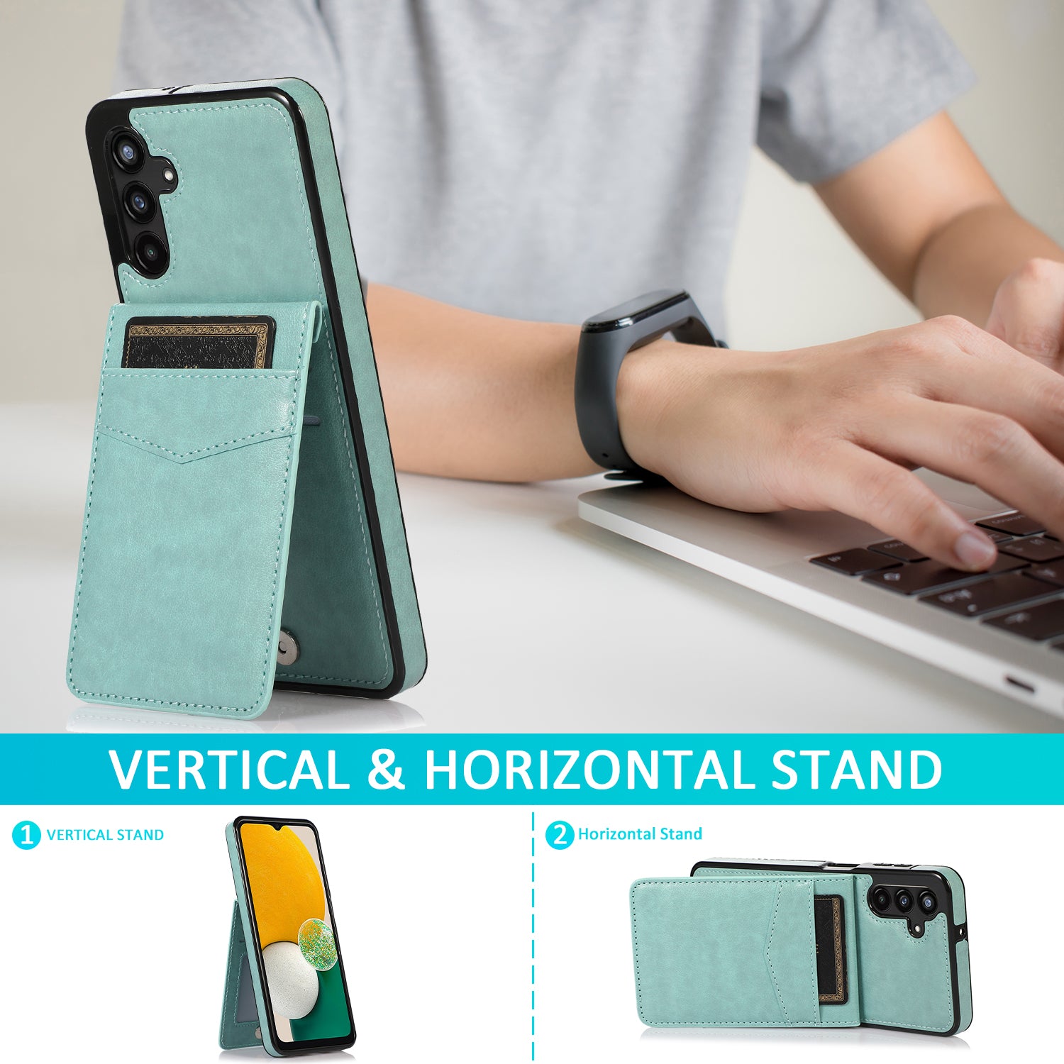 For Samsung Galaxy A13 5G / 4G Phone Cover Card Holder PU Leather TPU Kickstand Mobile Phone Case