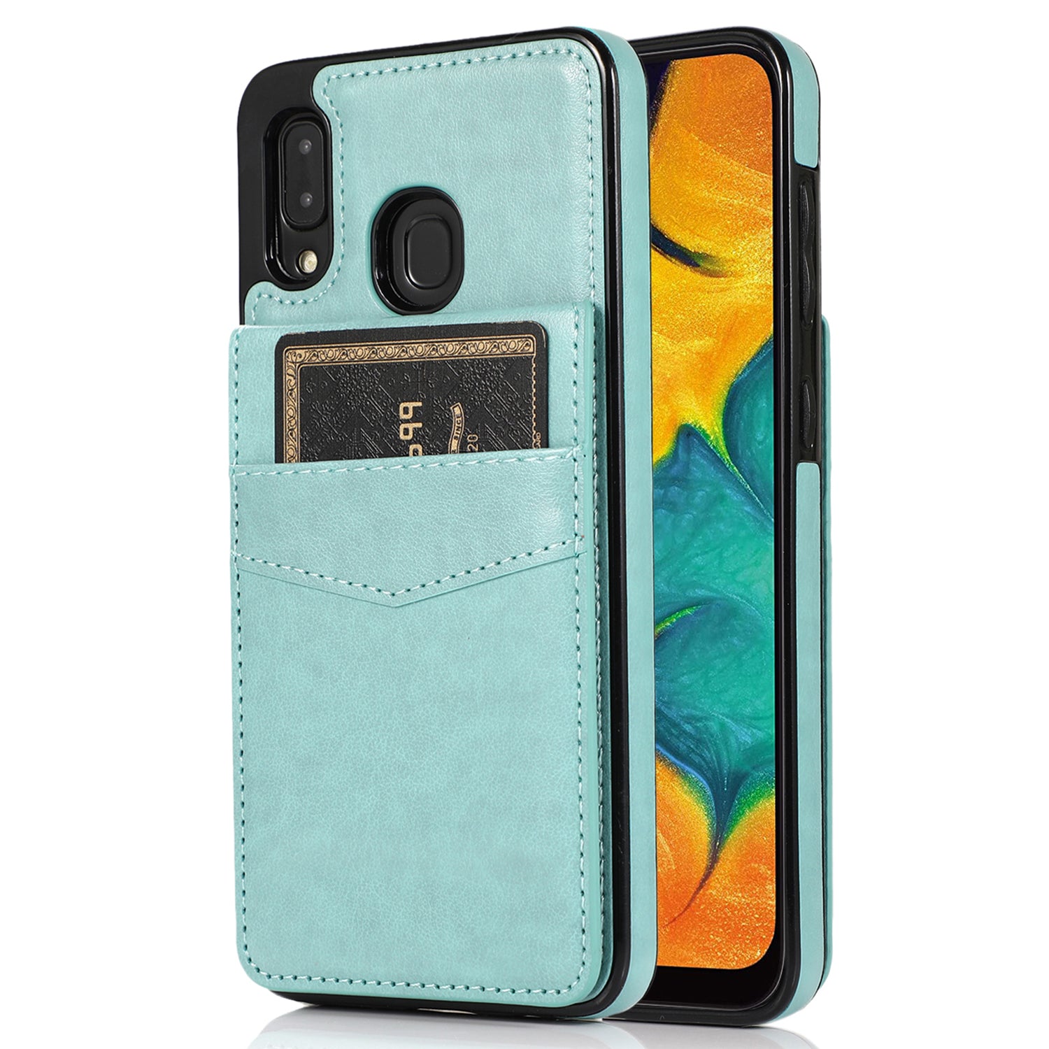 Phone Case for Samsung Galaxy A20 / A30 / M10s Card Holder Leather Coated TPU Kickstand Cover