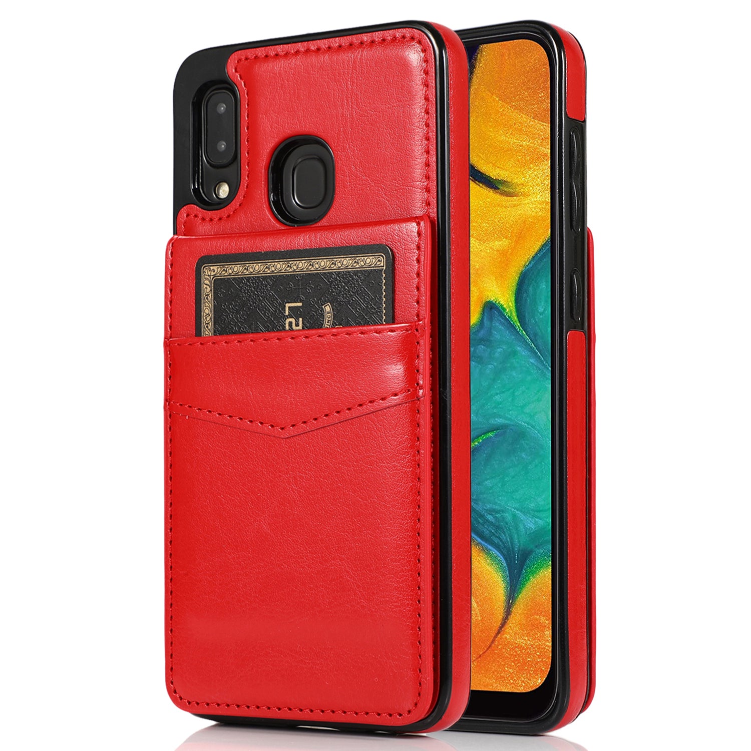 Phone Case for Samsung Galaxy A20 / A30 / M10s Card Holder Leather Coated TPU Kickstand Cover