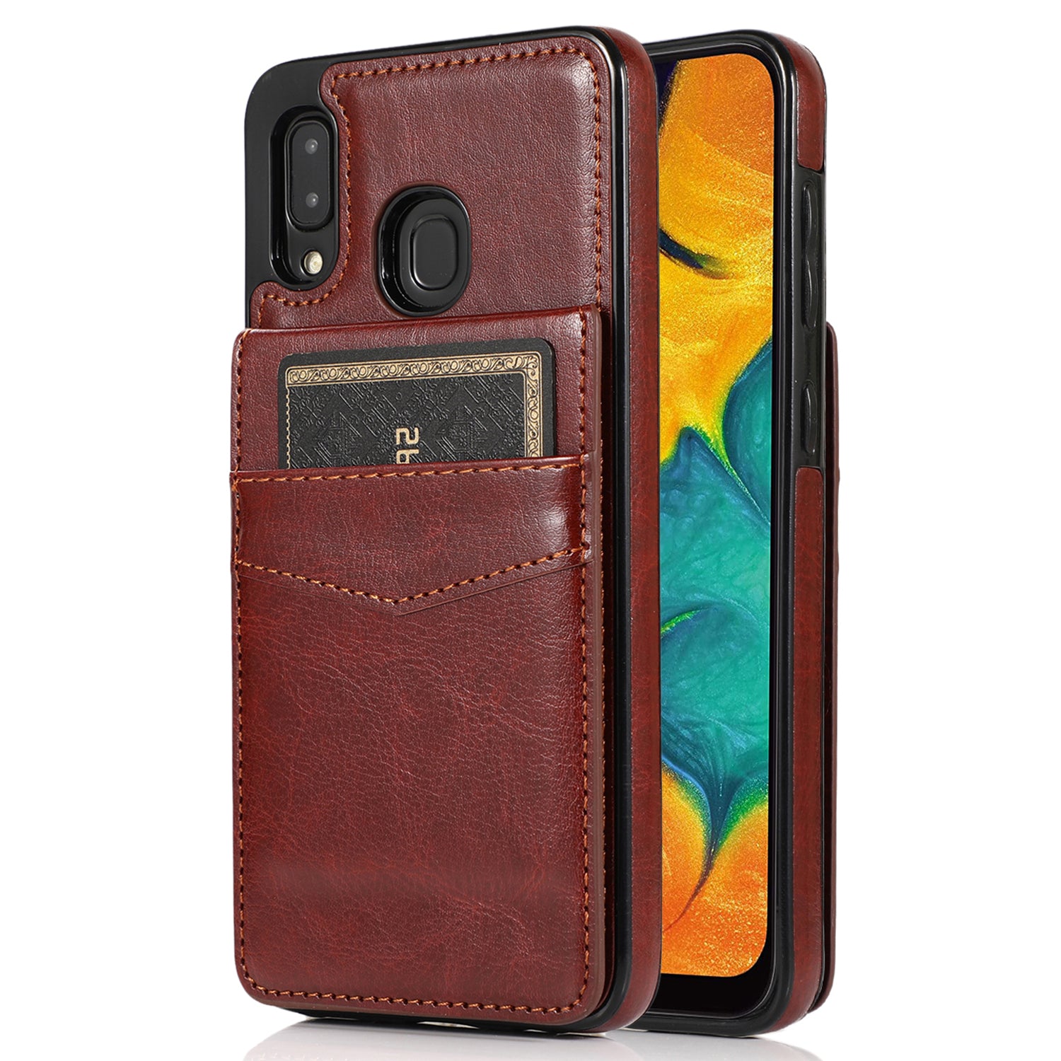 Phone Case for Samsung Galaxy A20 / A30 / M10s Card Holder Leather Coated TPU Kickstand Cover