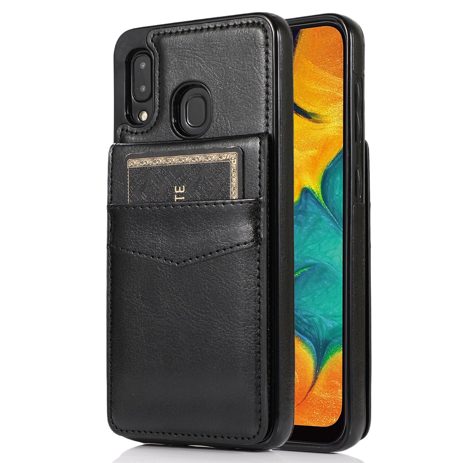 Phone Case for Samsung Galaxy A20 / A30 / M10s Card Holder Leather Coated TPU Kickstand Cover