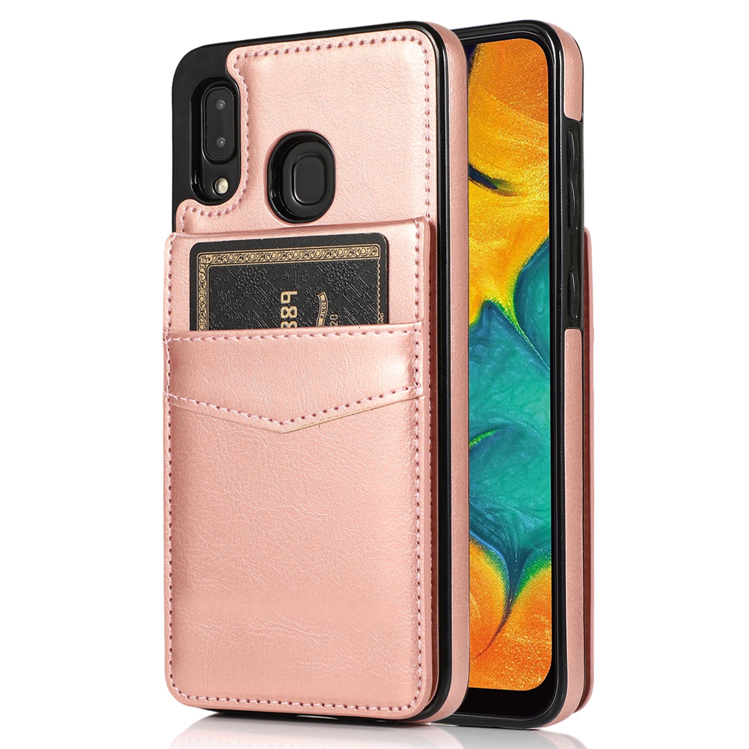 Phone Case for Samsung Galaxy A20 / A30 / M10s Card Holder Leather Coated TPU Kickstand Cover