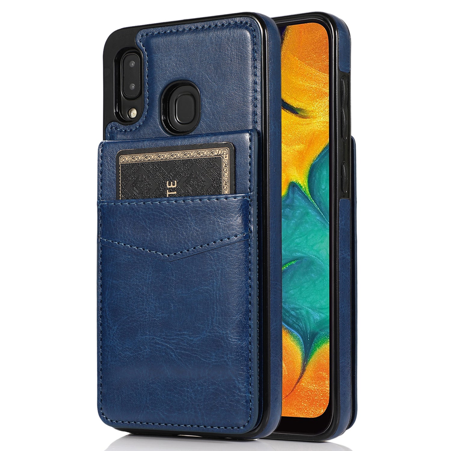 Phone Case for Samsung Galaxy A20 / A30 / M10s Card Holder Leather Coated TPU Kickstand Cover