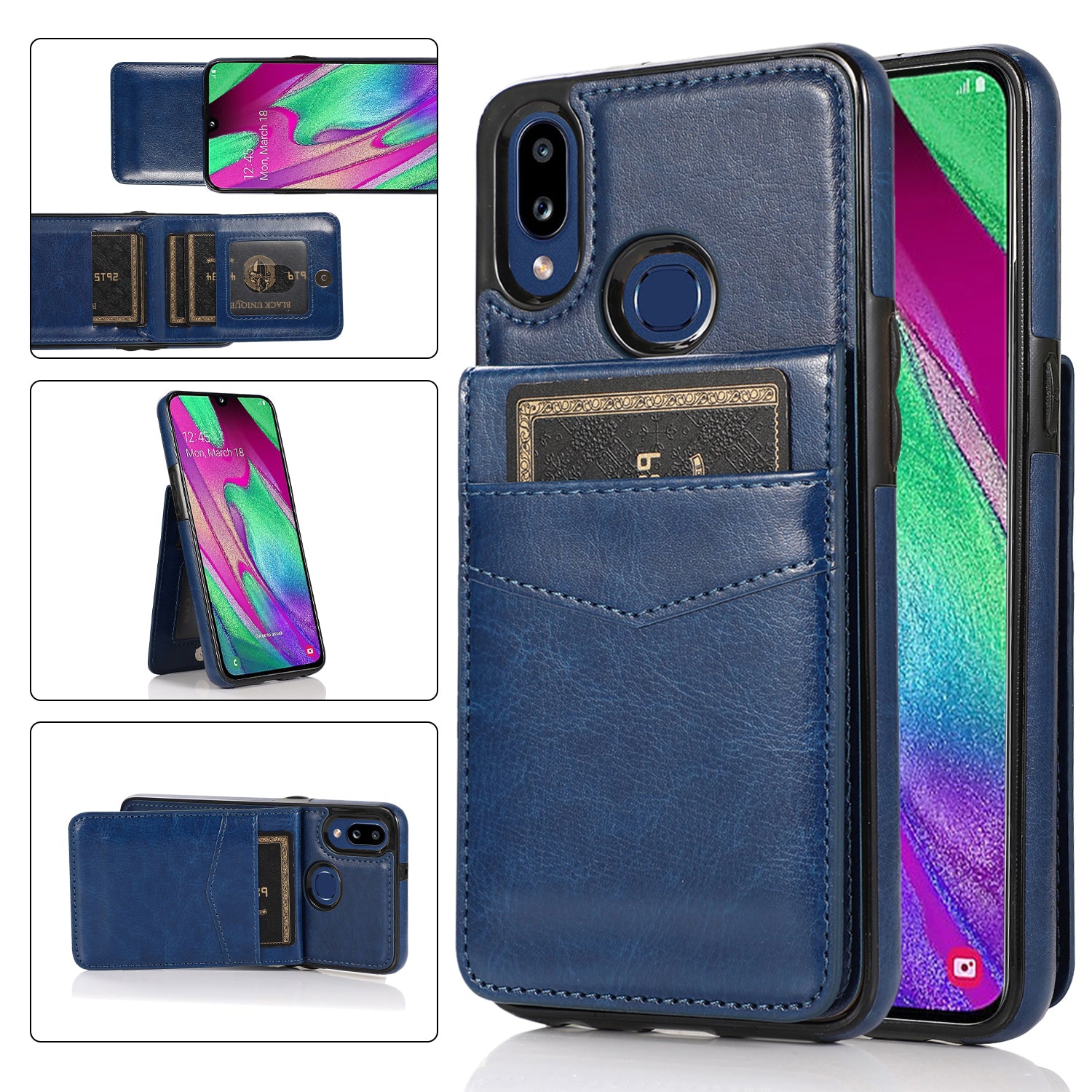 For Samsung Galaxy A40 Leather Coated TPU Case Phone Cover with Kickstand Card Slots