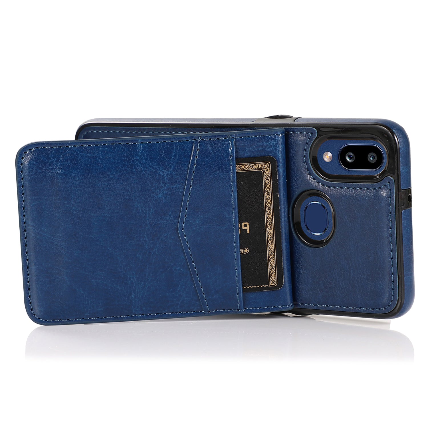 For Samsung Galaxy A40 Leather Coated TPU Case Phone Cover with Kickstand Card Slots