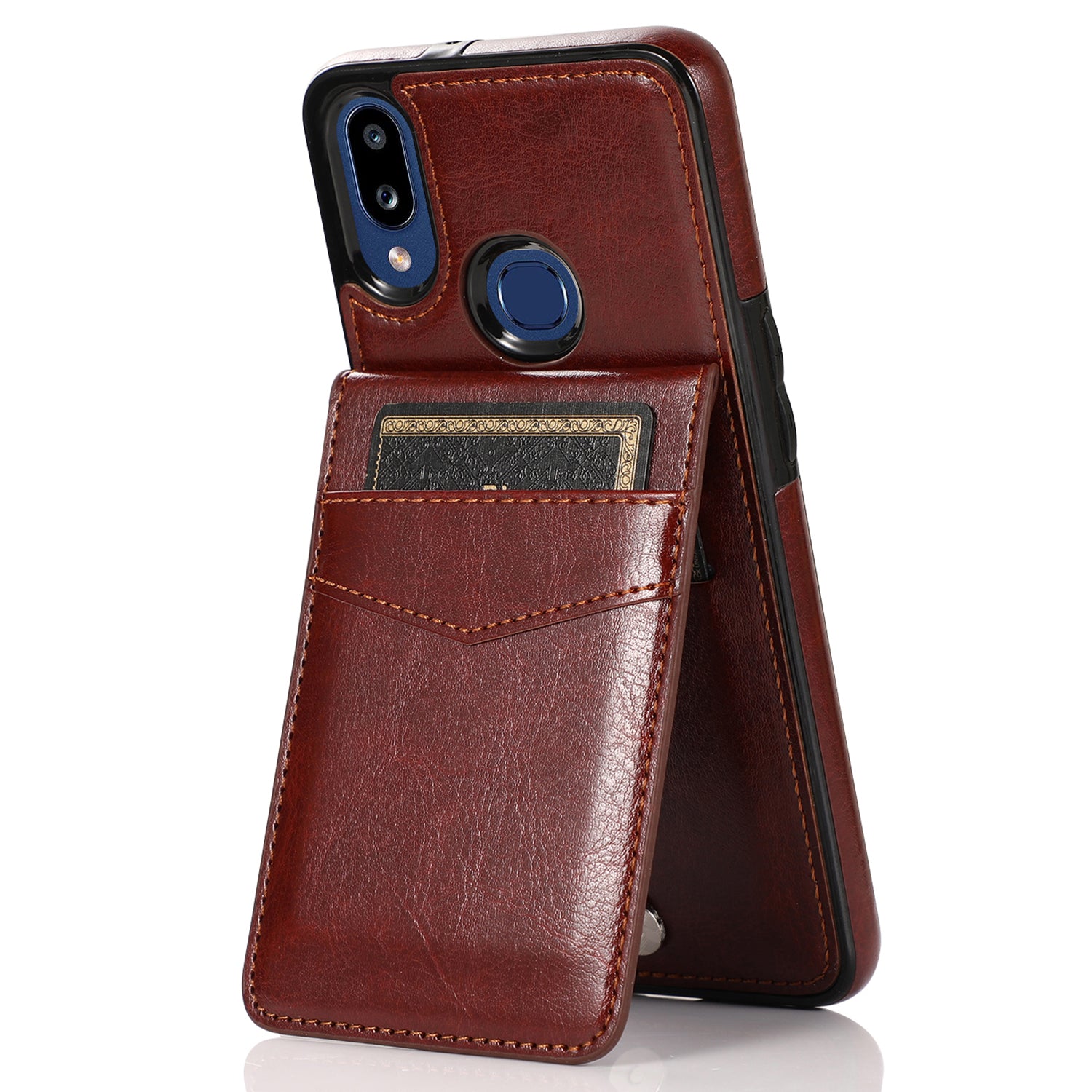 For Samsung Galaxy A40 Leather Coated TPU Case Phone Cover with Kickstand Card Slots