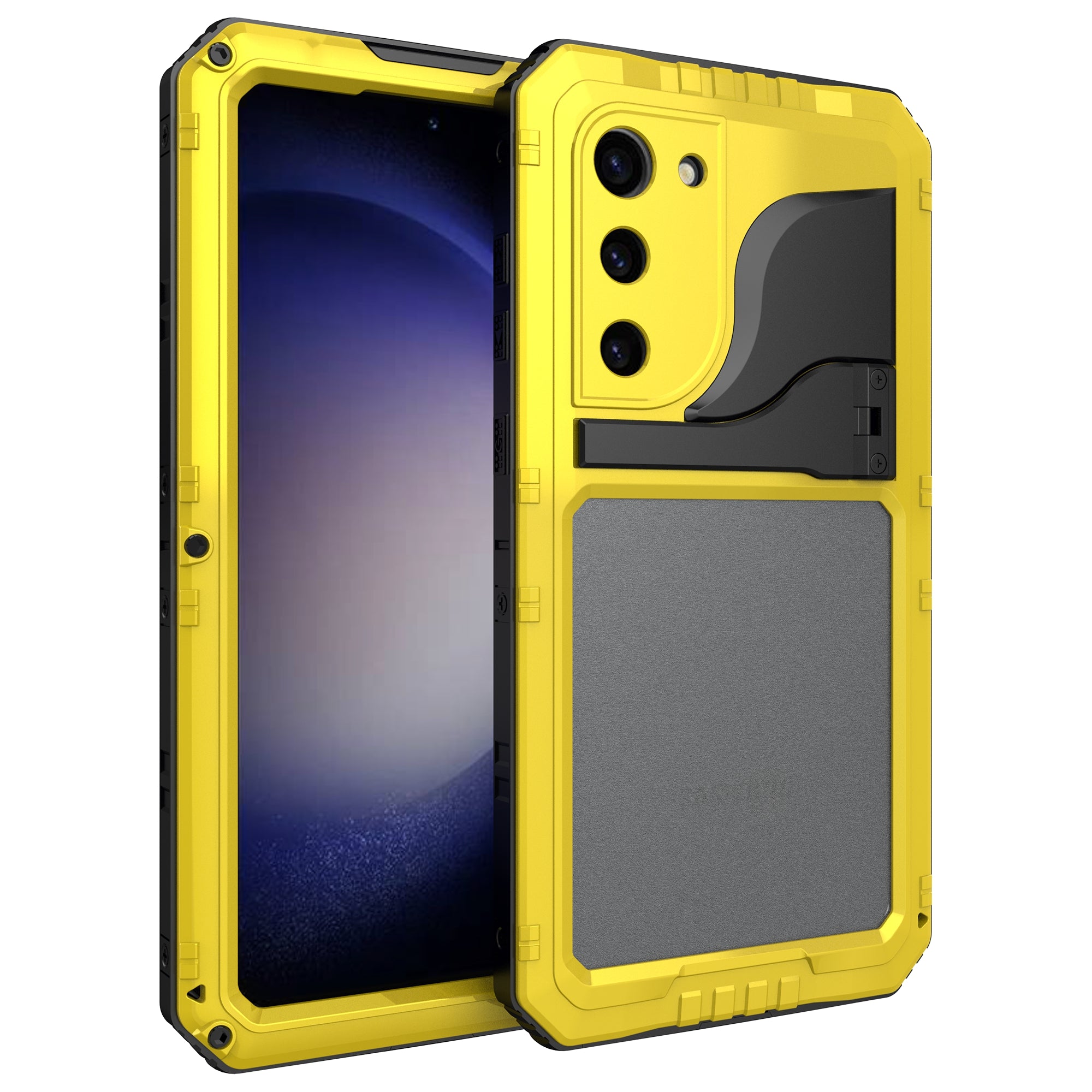 For Samsung Galaxy S23 IP68 Waterproof Metal Silicone Phone Case Full Cover Dustproof Kickstand Cover with Screen Protector