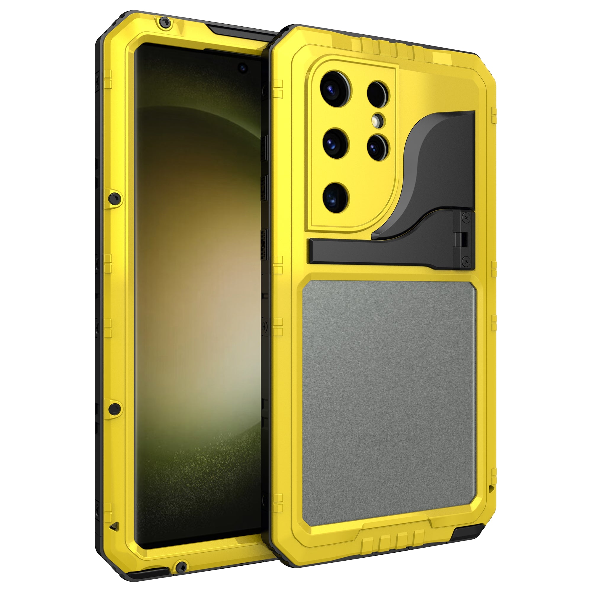 For Samsung Galaxy S23 Ultra IP68 Waterproof Case Kickstand Metal Silicone Protective Phone Cover with Screen Protector
