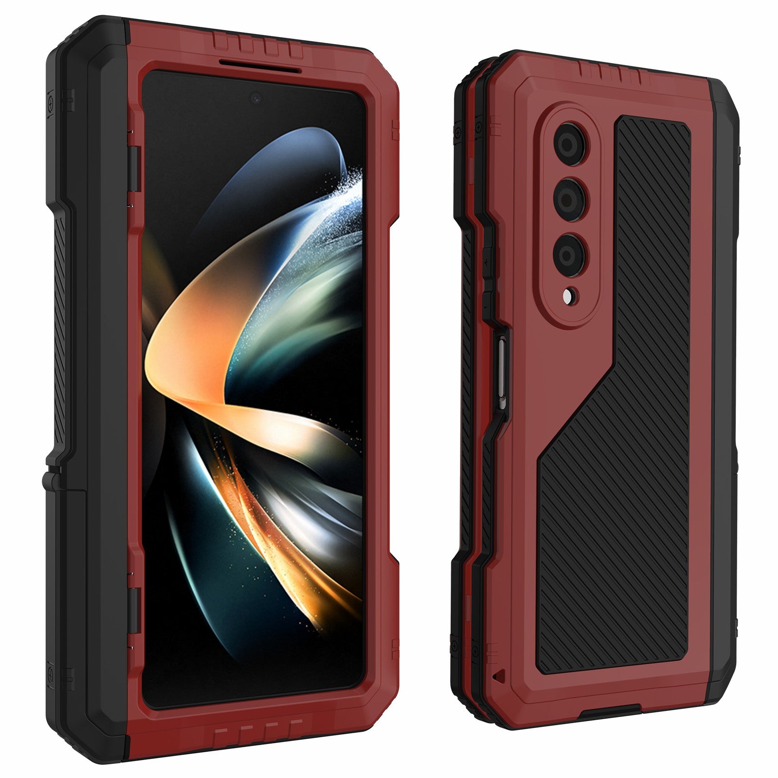 For Samsung Galaxy Z Fold4 5G Aluminium Alloy Silicone Phone Case Shockproof Dustproof Kickstand Protective Cover with Screen Protector