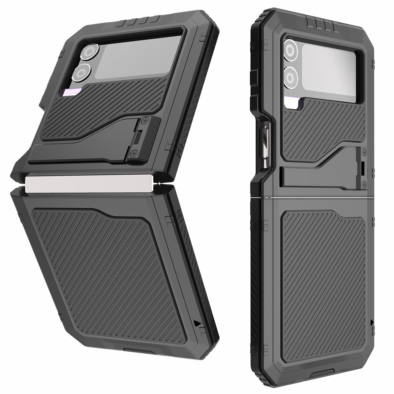 For Samsung Galaxy Z Flip4 5G Kickstand Tough Armour Cover Aluminium Alloy Silicone Shockproof Phone Case with Small Screen Protector