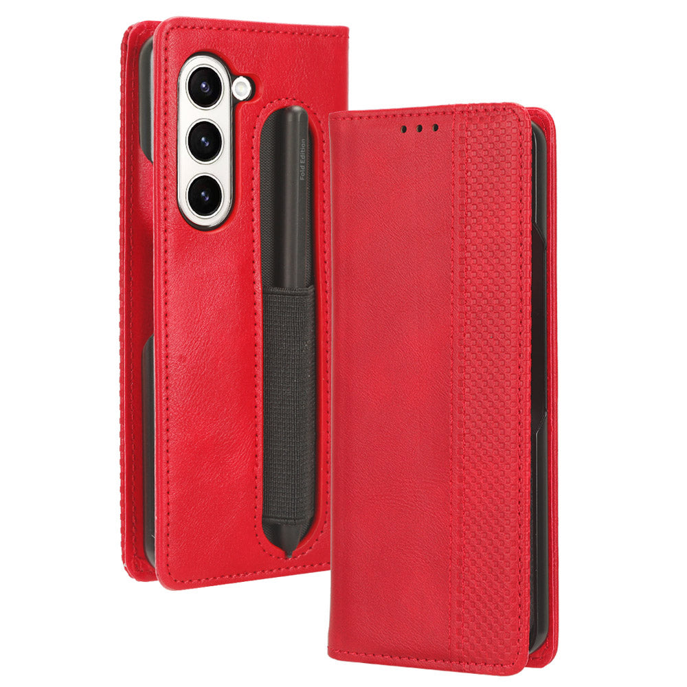 Stand Phone Case for Samsung Galaxy Z Fold5 5G Retro PU Leather Phone Cover with Pen Slot