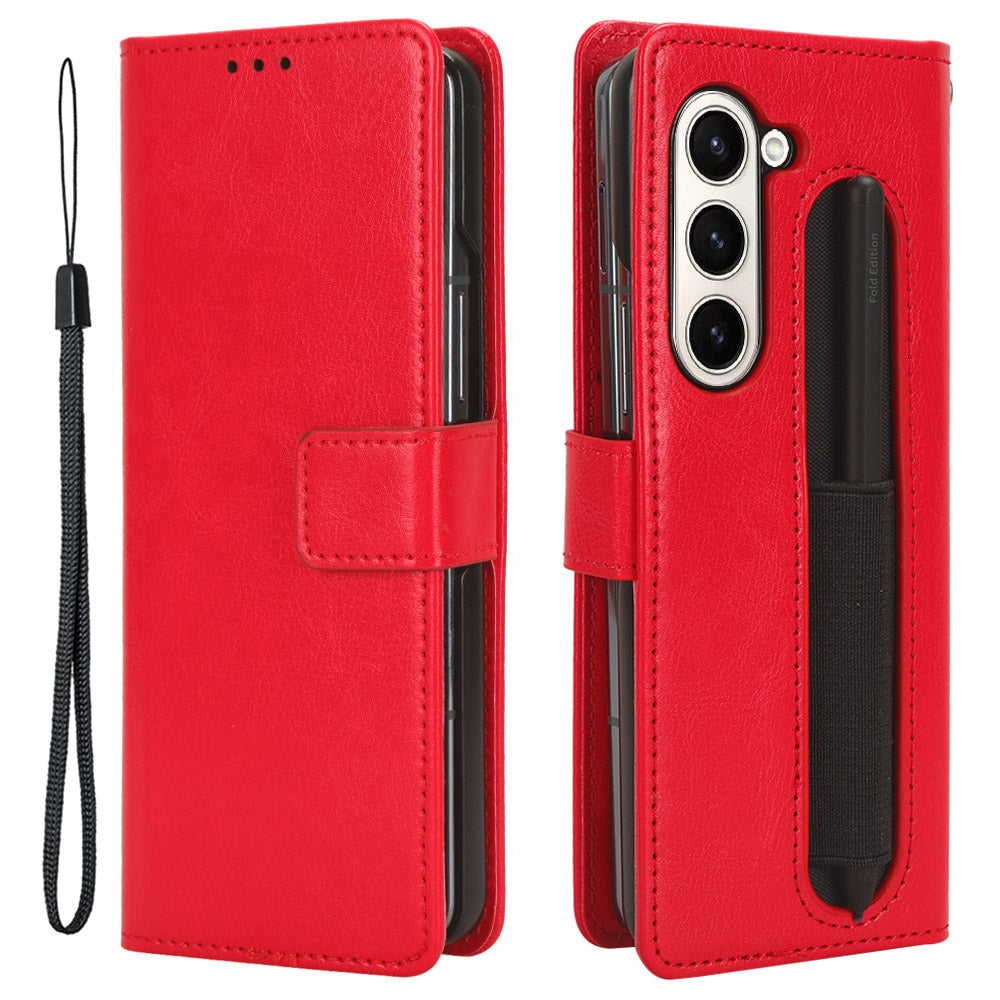 Phone Cover for Samsung Galaxy Z Fold5 5G Leather Wallet Crazy Horse Texture Stand Case with Pen Slot