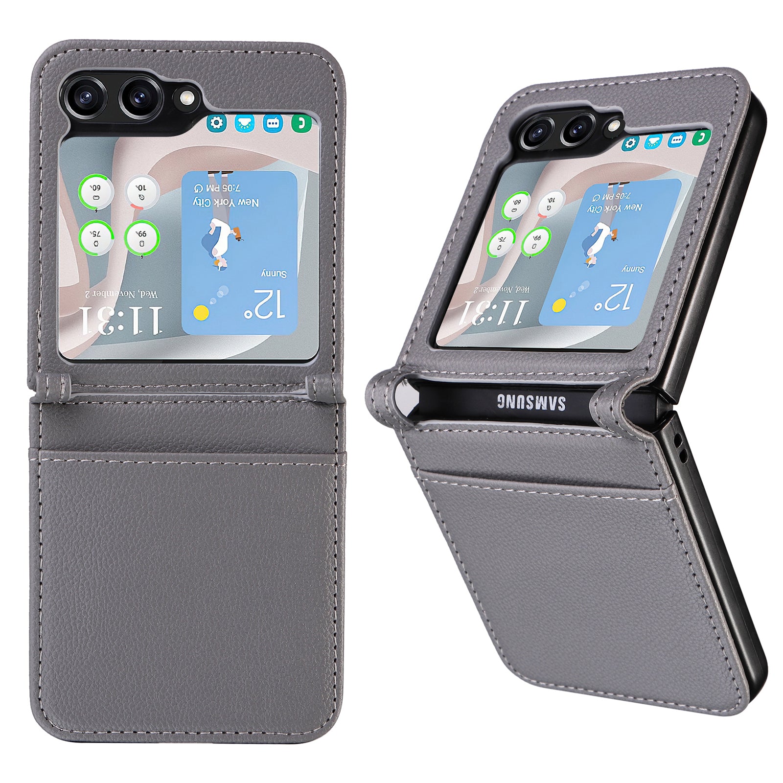 Pro Samsung Galaxy Z Flip5 5G Litchi Texture Jednodílné pouzdro na telefon PU kožený kryt slotu PC karty