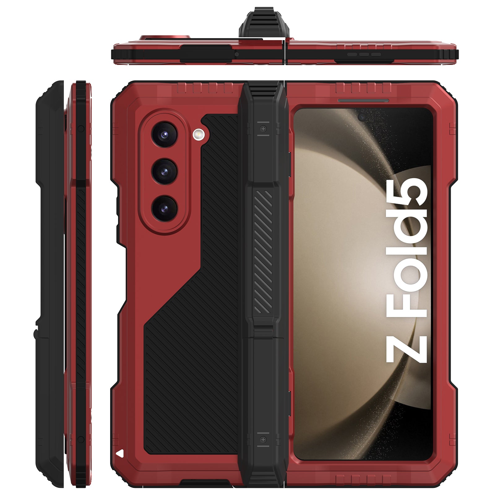 For Samsung Galaxy Z Fold5 5G Aluminium Alloy Silicone Phone Kickstand Case Shockproof Protective Cover with PET Screen Protector
