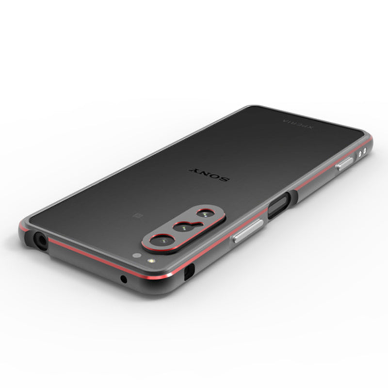 For Sony Xperia 5 IV 5G Well-protected Phone Case Metal Frame Shock Absorbent Bumper Cover with Camera Lens Protector