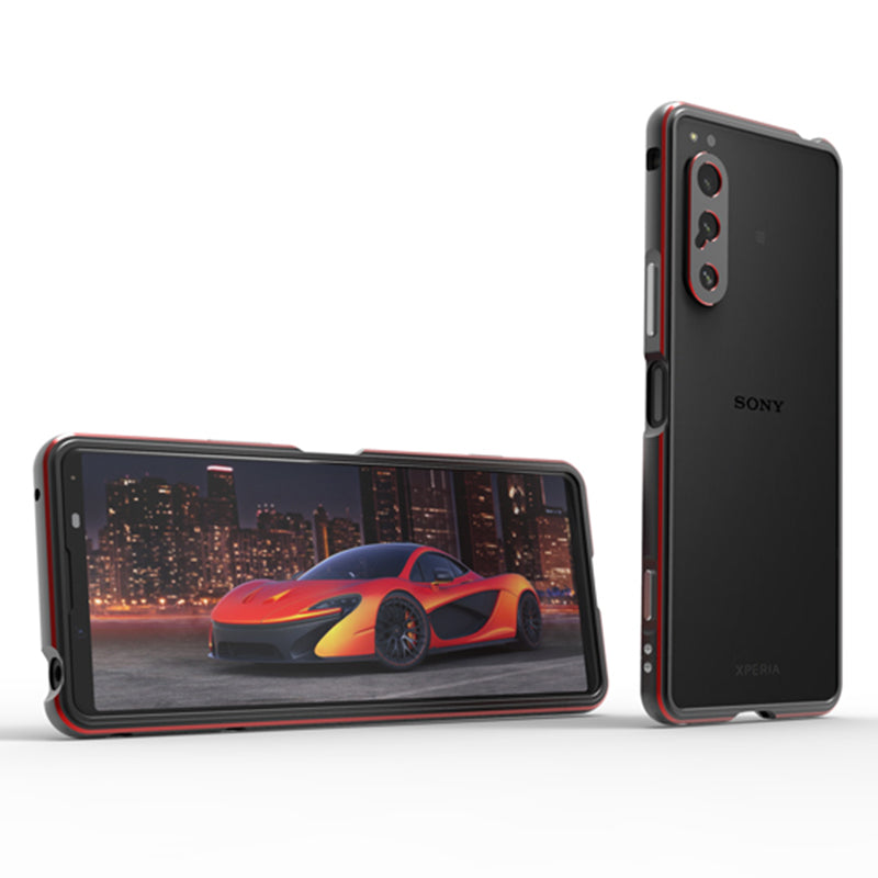 For Sony Xperia 5 IV 5G Well-protected Phone Case Metal Frame Shock Absorbent Bumper Cover with Camera Lens Protector