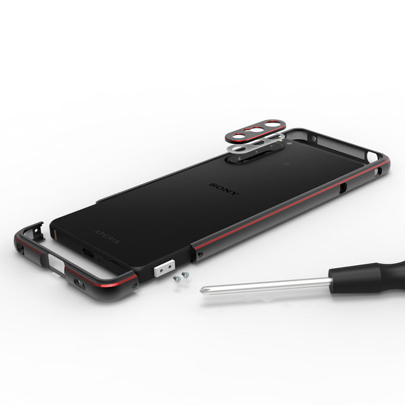 For Sony Xperia 5 IV 5G Well-protected Phone Case Metal Frame Shock Absorbent Bumper Cover with Camera Lens Protector
