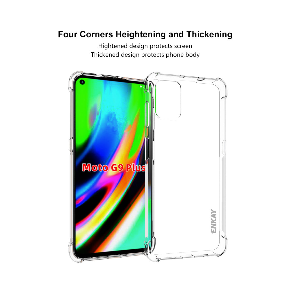 ENKAY HAT PRINCE Shockproof Clear TPU Case Full Covering Tempered Glass Protector for Motorola Moto G9 Plus