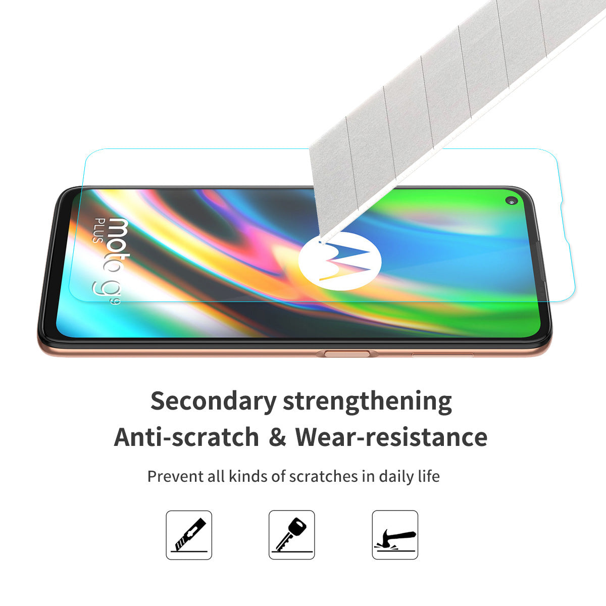 ENKAY HAT PRINCE Shockproof Clear TPU Case Full Covering Tempered Glass Protector for Motorola Moto G9 Plus