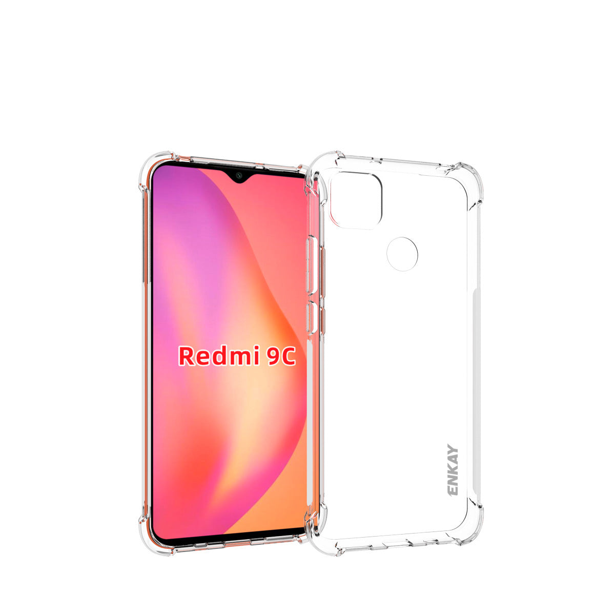 ENKAY ENK-PC0552 Anti-Drop Transparent TPU Thickening Four Corners Cover Case Complete Cover 0.26mm 9H 2.5D Full Glue Tempered Glass Screen Film for Xiaomi Redmi 9C Redmi 9C NFC
