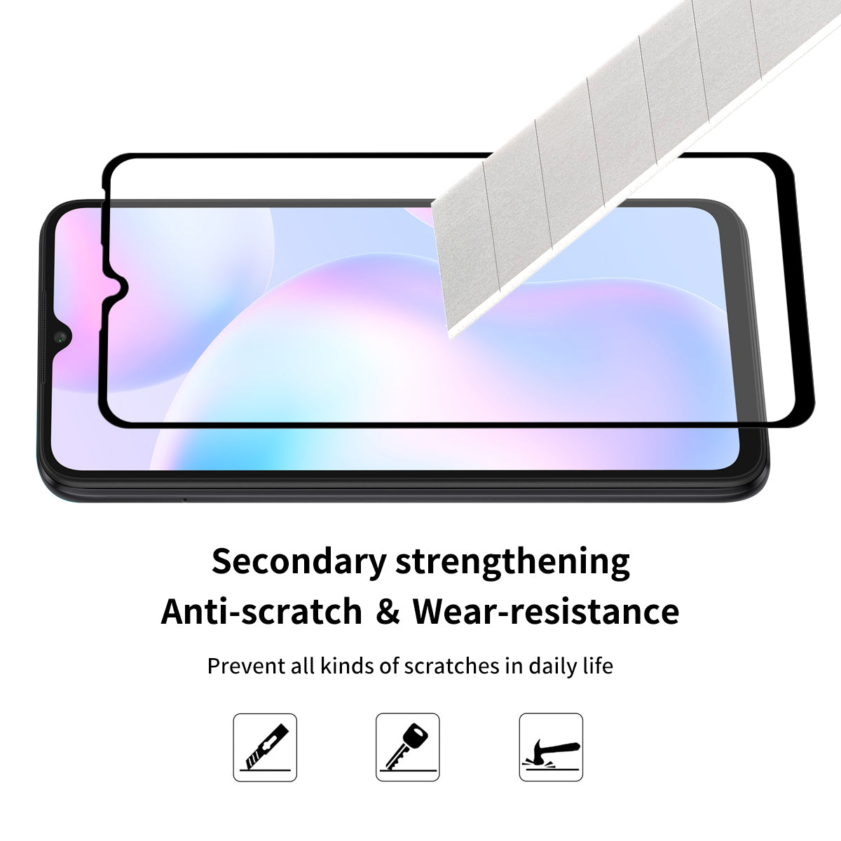 ENKAY ENK-PC0552 Anti-Drop Transparent TPU Thickening Four Corners Cover Case Complete Cover 0.26mm 9H 2.5D Full Glue Tempered Glass Screen Film for Xiaomi Redmi 9C Redmi 9C NFC