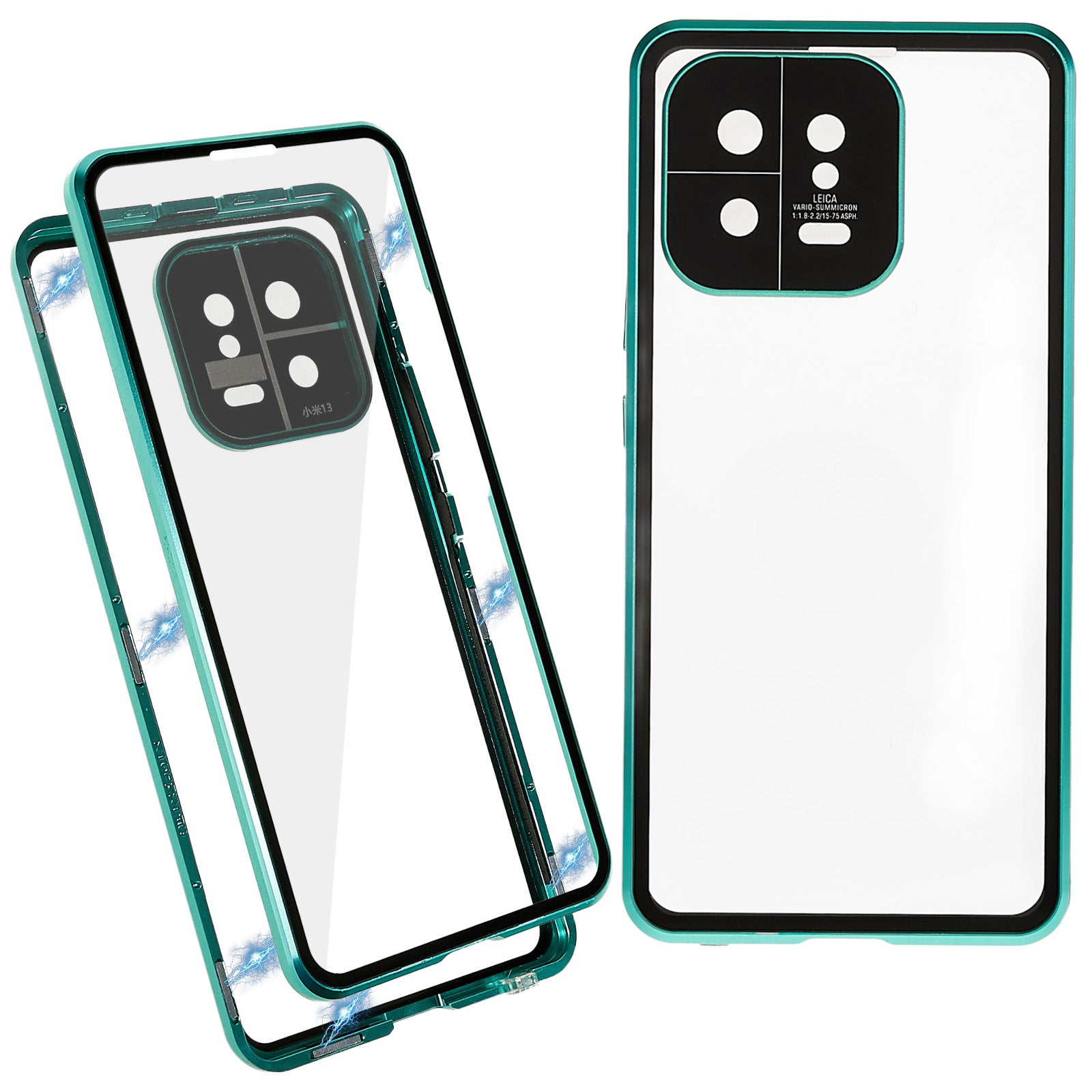 For Xiaomi 13 5G Magnetic Phone Case Metal Frame Double Sides Tempered Glass Clear Cover with Safety Buckle