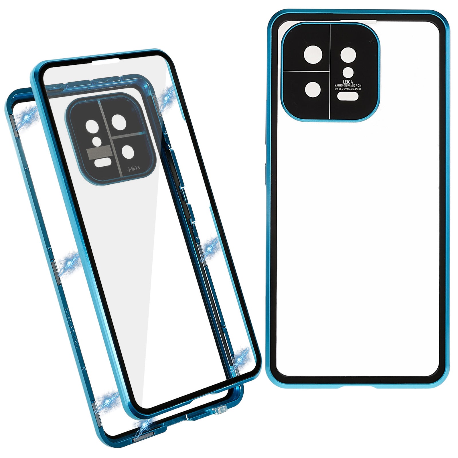 For Xiaomi 13 5G Magnetic Phone Case Metal Frame Double Sides Tempered Glass Clear Cover with Safety Buckle
