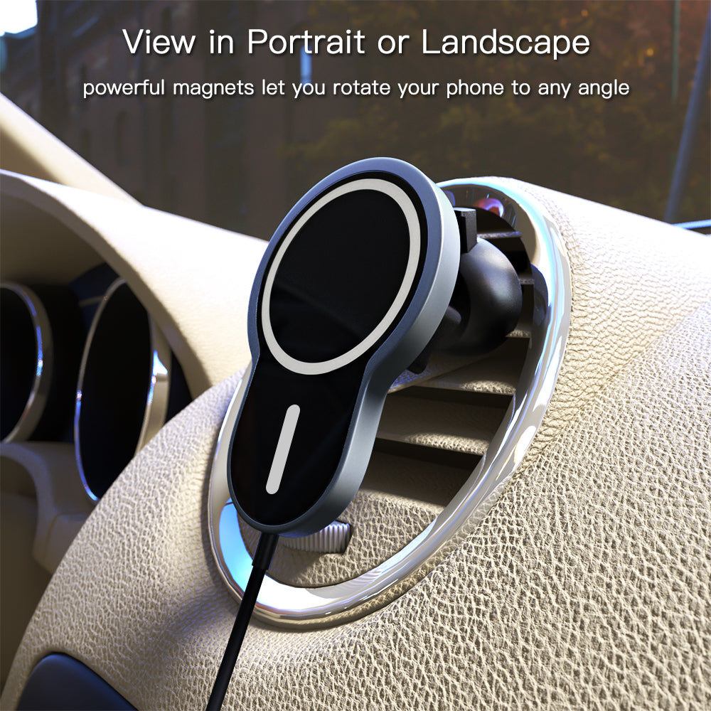 15W Wireless Magnetic Adsorbable Magsafe Fast Charging Car Air Vent Charger for iPhone 12 Pro Max