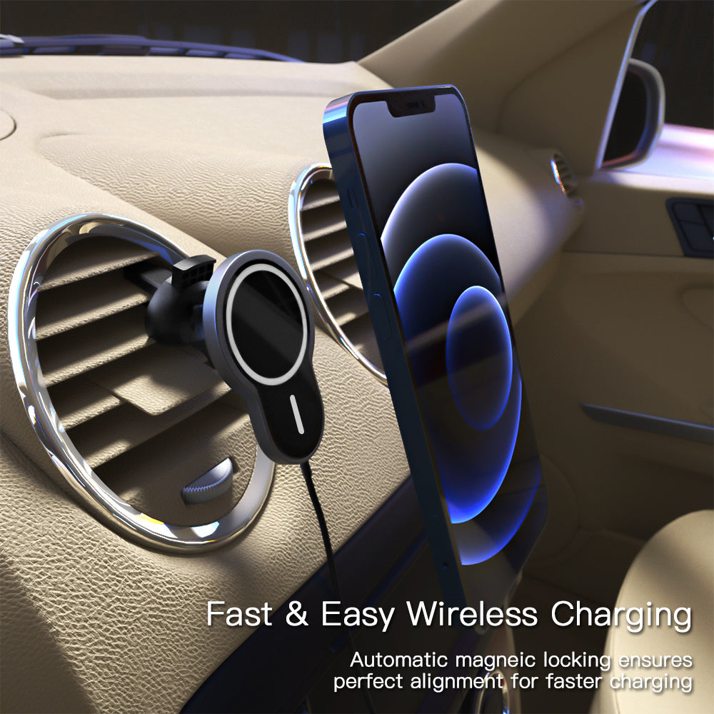 15W Wireless Magnetic Adsorbable Magsafe Fast Charging Car Air Vent Charger for iPhone 12 Pro Max