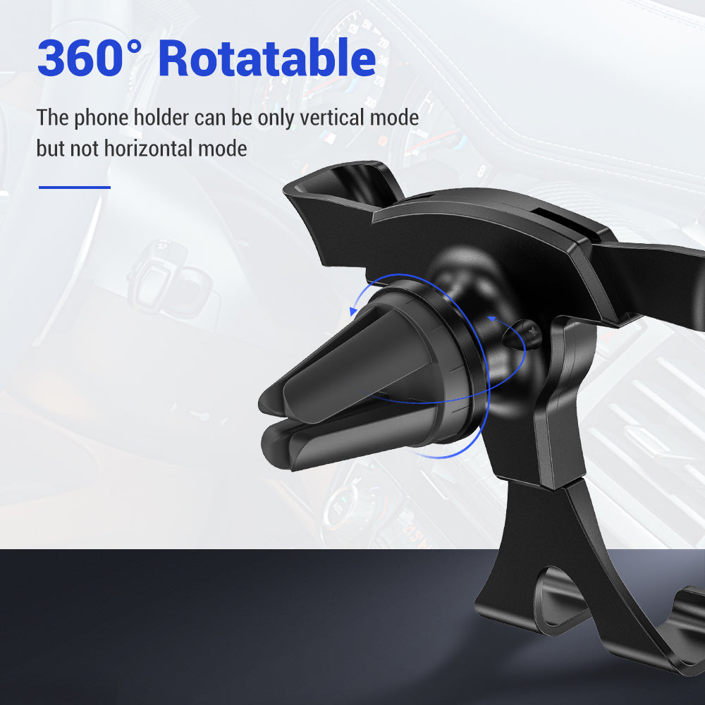 TOPK D12 Aluminium Alloy Gravity Car Air Vent Mount Car Phone Holder for iPhone Samsung Huawei Etc. - Black