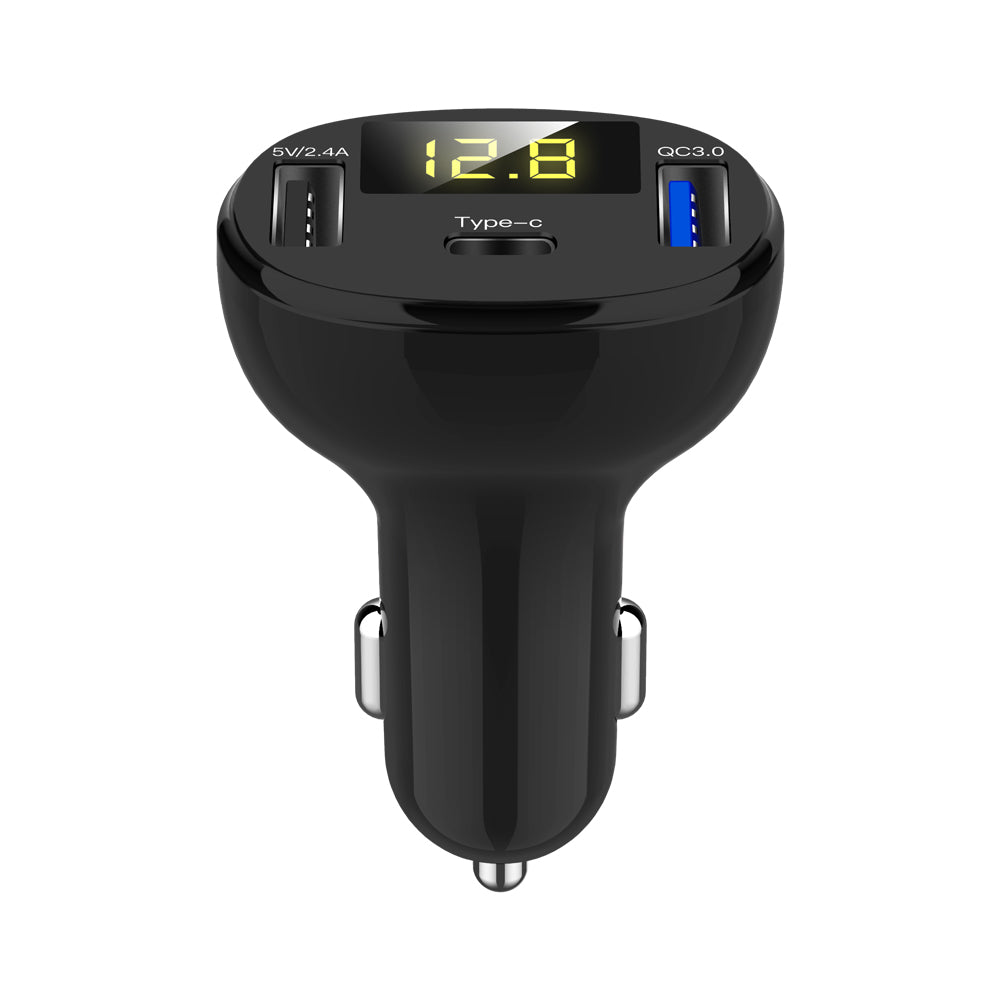 C02 Digital Display Type-C and Dual USB Ports Car Charger