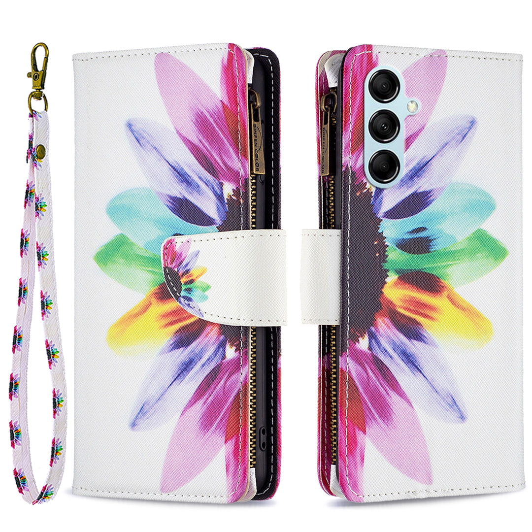 For Samsung Galaxy M14 5G BF03 Zipper Wallet Leather Phone Case Pattern Printing Wallet Stand Cover