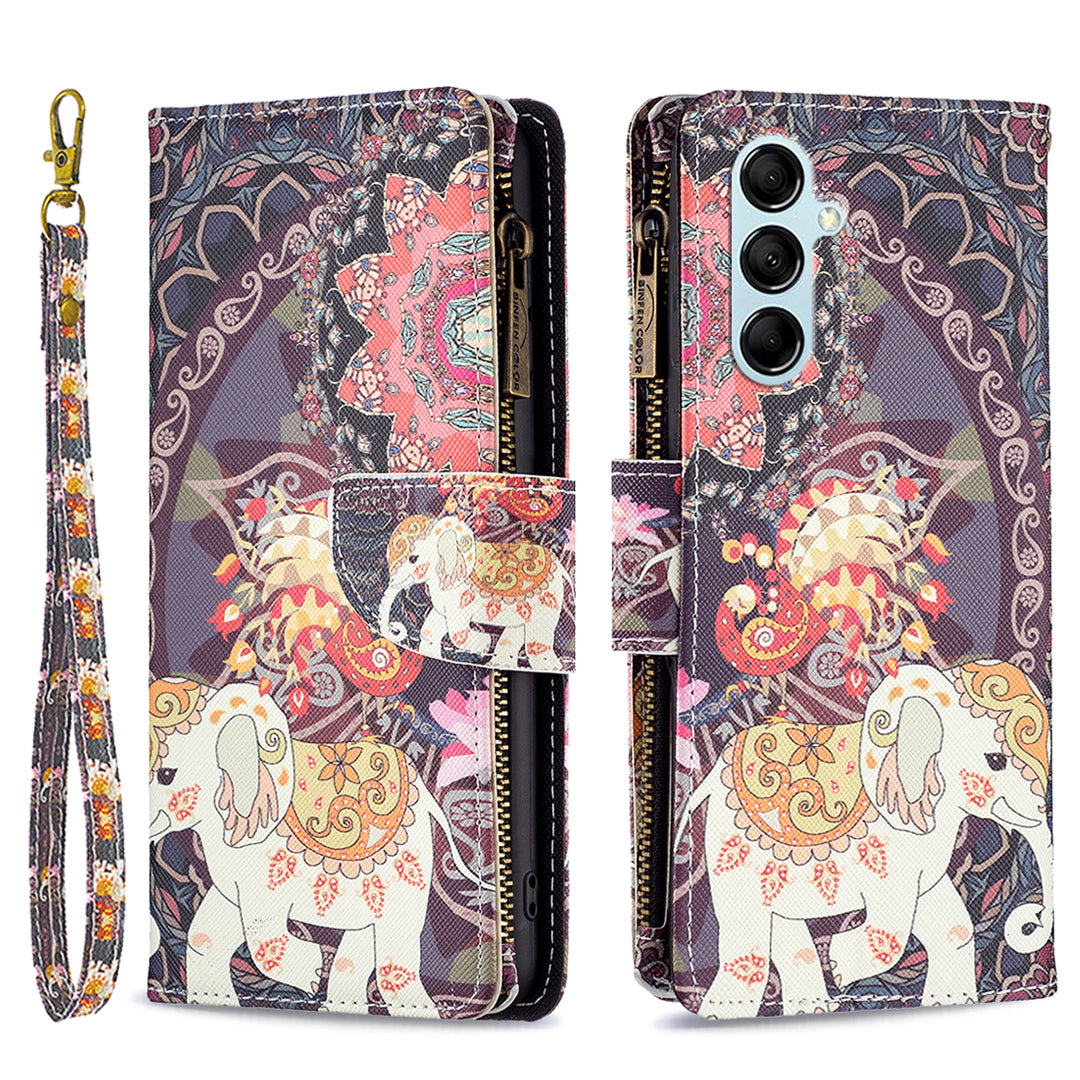 For Samsung Galaxy M14 5G BF03 Zipper Wallet Leather Phone Case Pattern Printing Wallet Stand Cover