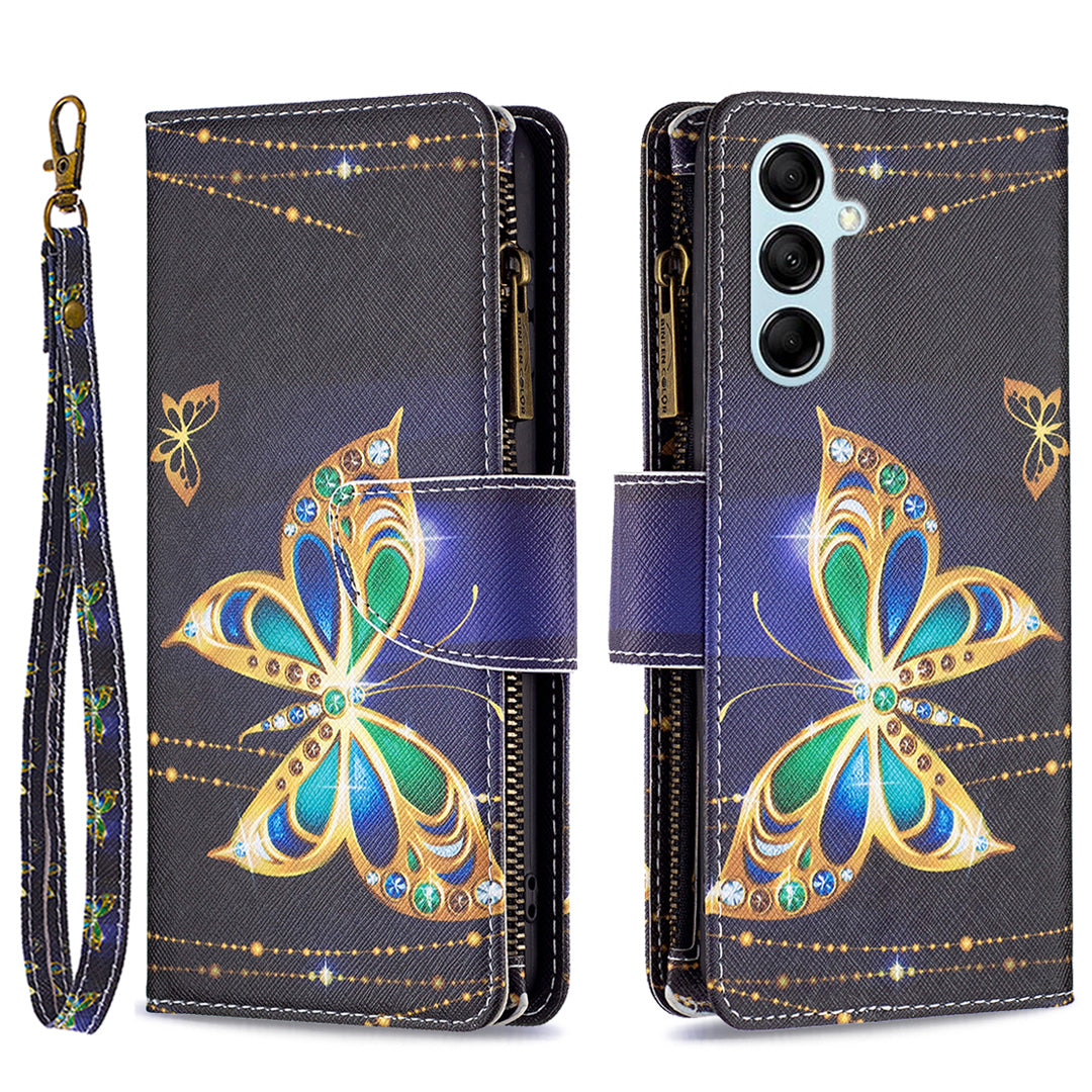 For Samsung Galaxy M14 5G BF03 Zipper Wallet Leather Phone Case Pattern Printing Wallet Stand Cover