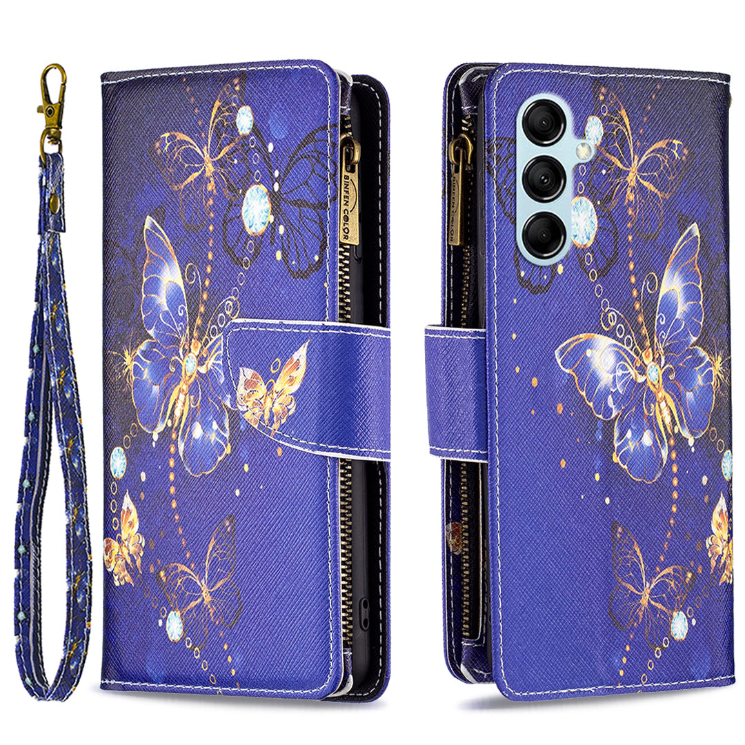For Samsung Galaxy M14 5G BF03 Zipper Wallet Leather Phone Case Pattern Printing Wallet Stand Cover
