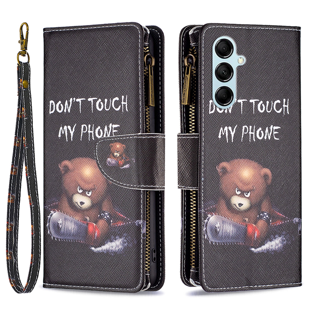 For Samsung Galaxy M14 5G BF03 Zipper Wallet Leather Phone Case Pattern Printing Wallet Stand Cover
